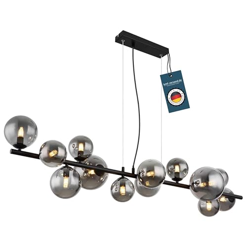 bmf-versand® Hängelampe Esstisch LED Rauchglas - Hängeleuchte Esszimmer Glas Kugeln - Pendelleuchte Modern Schwarz - Moderne Pendellampe 13-flammig Wohnzimmer von bmf-versand