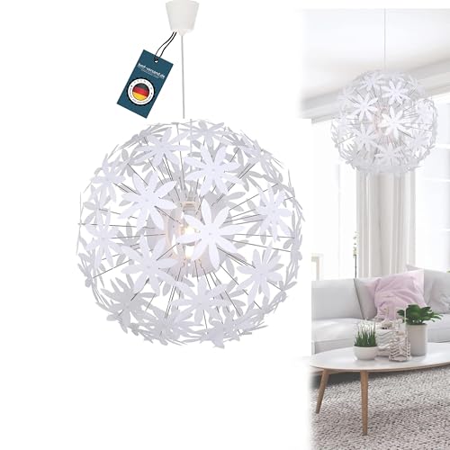bmf-versand® Hängelampe Schlafzimmer Blüten Weiß - Hängeleuchte Kinderzimmer Mädchen - Pendelleuchte Blume Kugel 60 cm - Pendellampe Jugendzimmer von bmf-versand