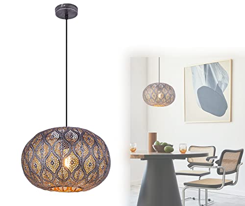 bmf-versand® Hängelampe Wohnzimmer LED Orientalisch Silber - Pendelleuchte Esstisch Metall Durchbrochen - Hängeleuchte Esszimmer Küche - Pendellampe 30 cm Vintage von bmf-versand