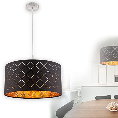 bmf-versand® Hängelampe Wohnzimmer LED Textil Schwarz Gold - Pendelleuchte Esstisch Stoffschirm - Hängeleuchte Esszimmer Küche - Pendellampe 40 cm Schlafzimmer von bmf-versand