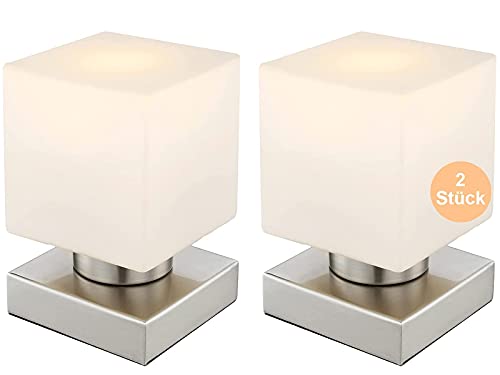bmf-versand® Nachttischlampe 2er Set Touch - LED Tischlampe 2 Stück Eckig - Tischleuchte mit Touchfunktion - Nachttischleuchte Schlafzimmer - Leuchtmittel 3 Watt Warmweiß - 15 x 15 cm von bmf-versand