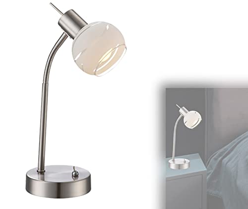 bmf-versand® Nachttischlampe LED Modern - Schreibtischlampe Silber Beweglicher Arm - Tischlampe Wohnzimmer Glas - Nachttischleuchte Schlafzimmer - Schreibtischleuchte Kinder von bmf-versand