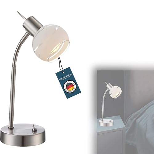 bmf-versand® Nachttischlampe LED Modern - Schreibtischlampe Silber Beweglicher Arm - Tischlampe Wohnzimmer Glas - Nachttischleuchte Schlafzimmer - Schreibtischleuchte Kinder von bmf-versand