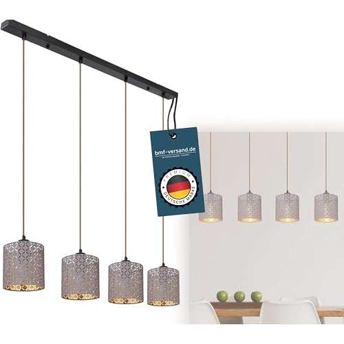 bmf-versand® Pendellampe Esstisch LED 4 Flammig Textil - Hängelampe Stoffschirme Grau - Hängeleuchte Esszimmer Küche - Pendelleuchte Wohnzimmer Hängend - Höhe 150 cm von bmf-versand