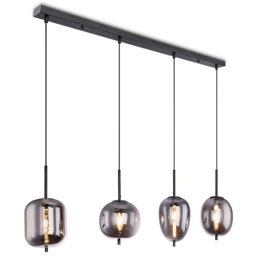 bmf-versand® Rauchglas Hängelampe Esstisch 4-Flammig aus Glas - Moderne Pendelleuchte Schwarz als Esszimmerlampe Wohnzimmerlampe Schlafzimmerlampe hängend - Hängeleuchte Deckenleuchte Flur von bmf-versand