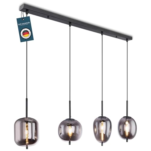 bmf-versand® Rauchglas Hängelampe Esstisch 4-Flammig aus Glas - Moderne Pendelleuchte Schwarz als Esszimmerlampe Wohnzimmerlampe Schlafzimmerlampe hängend - Hängeleuchte Deckenleuchte Flur von bmf-versand