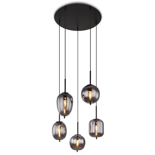 bmf-versand® Rauchglas Hängelampe Esstisch 4-Flammig aus Glas - Moderne Pendelleuchte esstisch Schwarz als Esszimmerlampe Wohnzimmerlampe Schlafzimmerlampe hängend - Hängeleuchte Deckenleuchte von bmf-versand