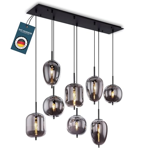 bmf-versand® Rauchglas Hängelampe Esstisch 8-Flammig aus Glas - Moderne Pendelleuchte Schwarz als Wohnzimmerlampe Schlafzimmerlampe hängend - Hängeleuchte Deckenleuchte Flur Esszimmerlampe von bmf-versand