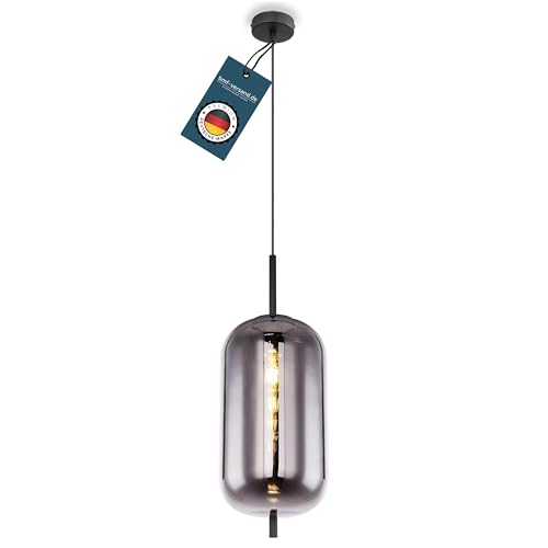bmf-versand® Rauchglas Hängelampe Esstisch aus Glas - Moderne Pendelleuchte Schwarz als Wohnzimmerlampe Schlafzimmerlampe hängend - Hängeleuchte Deckenleuchte Flur Esszimmerlampe Treppenhaus von bmf-versand
