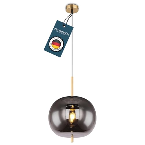 bmf-versand® Rauchglas Hängelampe Esstisch aus Glas - Moderne Pendelleuchte messingfarben als Wohnzimmerlampe Schlafzimmerlampe hängend - Hängeleuchte Deckenleuchte Flur Esszimmerlampe Treppenhaus von bmf-versand
