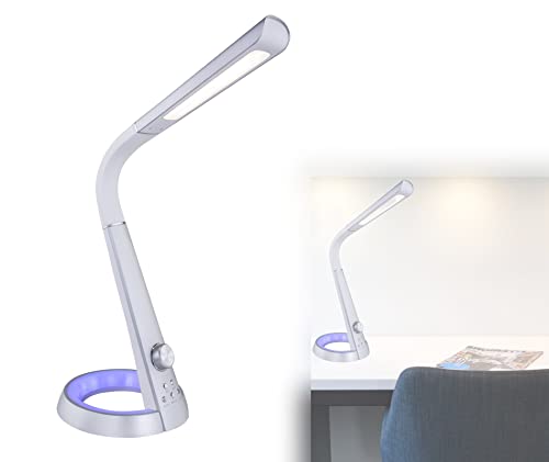 bmf-versand® Schreibtischlampe LED Farbwechsel - Schreibtischleuchte Warmweiß bis Kaltweiß Dimmbar - Nachttischleuchte Schlafzimmer Silber - Nachttischlampe inkl. Nachtlicht RGB von bmf-versand