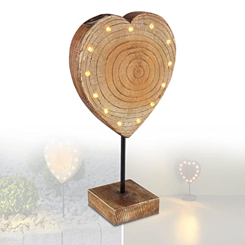 bmf-versand® Solarlampe für Außen Stehend Herz in Holzoptik mit Pflegetuch – Solarleuchte Garten – Außenleuchte Gartenlampe LED – Leuchte Solar Aussenlampe IP 44 Erdspitz von bmf-versand