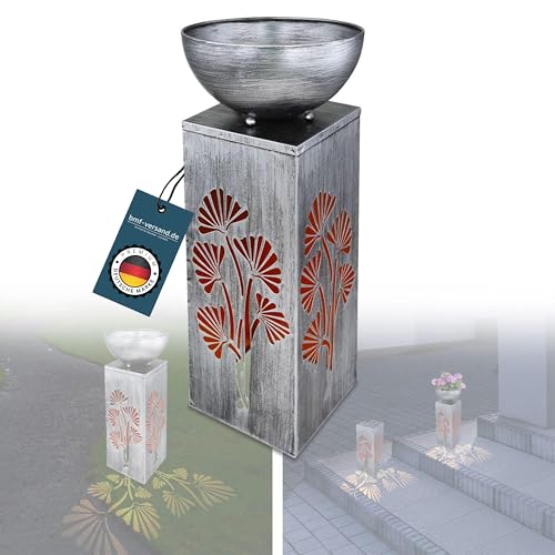 bmf-versand® Solarlampe für Außen Stehend Pflanzsäule mit Pflegetuch – Solarleuchte Garten 59 cm Hoch – Außenleuchte Gartenlampe LED – Leuchte Solar Aussenlampe IP 44 Metall Silber Lichtspiel von bmf-versand