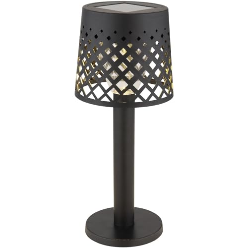 bmf-versand® Solarlampe für Außen Stehend Tischlampe mit Muster – Solarleuchte Garten 21 cm Hoch schwarz – Außenleuchte Gartenlampe LED mit Schalter - Leuchte Solar Aussenlampe IP 44 von bmf-versand