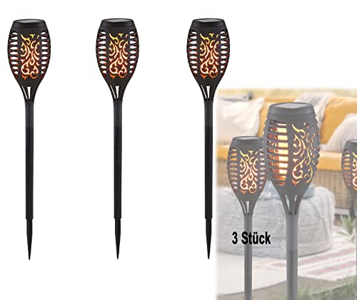 bmf-versand® Solarlampen für Außen Garten Deko 3er Set - Gartenlampe Fackel mit Erdspitz - Solarleuchte 50 cm - Aussenlampe LED Balkon - Gartenlampe Schwarz Gartenfackeln von bmf-versand