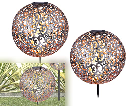 bmf-versand® Solarlampen für Außen Garten Kugel 2er Set Solarleuchten Balkon Wetterfest Solarlampe Outdoor Gartendeko Solar Erdspieß Gartenleuchten Außenbeleuchtung LED (Silber Metall 40 cm) von bmf-versand