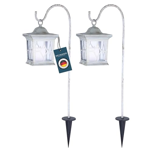 bmf-versand® Solarlampen für Außen Laterne 2er Set - Grablaterne Friedhof Wetterfest - Solarleuchte Gartenlaterne Vintage Landhaus - Solarleuchten Garten Warmweiß - Außenlampe Stehend Solar Grablicht von bmf-versand