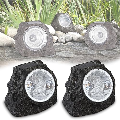 bmf-versand® Solarlampen für außen Garten 2 Stück Set - Solar Bodenleuchten aussen Stein Optik - Solarleuchten Gartenlampen solar wetterfest - Gartenbeleuchtung Deko Wegeleuchten IP44 LED von bmf-versand