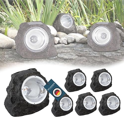 bmf-versand® Solarlampen für außen Garten 6 Stück Set - Solar Bodenleuchten aussen Stein Optik - Solarleuchten Gartenlampen solar wetterfest - Gartenbeleuchtung Deko Wegeleuchten IP44 Solar LED von bmf-versand