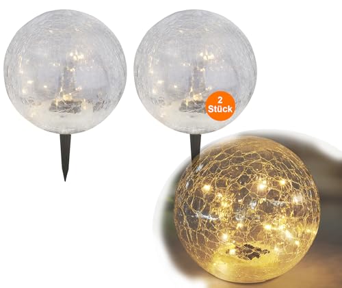 bmf-versand® Solarlampen für außen Kugel 20 cm mit LED 2er Set - Gartendeko Solar Modern - Solarleuchten Garten Deko 2 Stück - Außenlampe Stehend Glaskugel Warmweiß Spieß von bmf-versand
