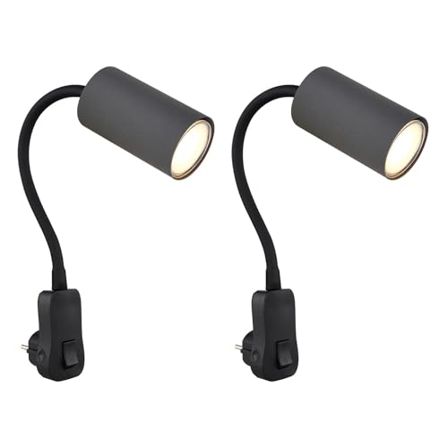bmf-versand® Steckdosenlampe mit Schalter 2er Set - Nachtlicht Lampe Schlafzimmer - Nachttischlampe mit Schalter Wandmontage Schwarz - Leselampe Kinder Wandleuchte mit Stecker Schwanenhals GU10 von bmf-versand