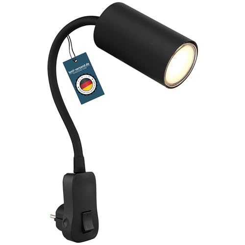 bmf-versand® Steckdosenlampe mit Schalter - Nachtlicht Lampe Schlafzimmer - Nachttischlampe mit Schalter Wandmontage Schwarz - Leselampe Kinder Wandleuchte mit Stecker Schwanenhals GU10 von bmf-versand