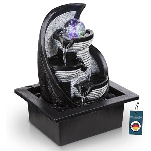 bmf-versand® Tischbrunnen mit RGB und rotierende Glaskugel – hübsche Dekoleuchte mit RGB LED – Zimmerbrunnen mit Leuchtfunktion Pumpe Grau Kugel 4 Stufen von bmf-versand