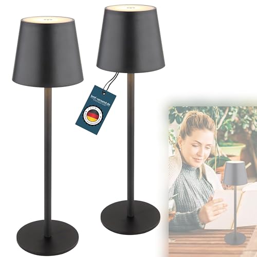 bmf-versand® Tischlampe Kabellos mit Akku 2er Set LED Schwarz - Tischleuchte für Innen und Außen Dimmbar - Schreibtischlampe Touchdimmer - Nachttischlampe mit Dimmer Aufladbar - USB Anschluss von bmf-versand