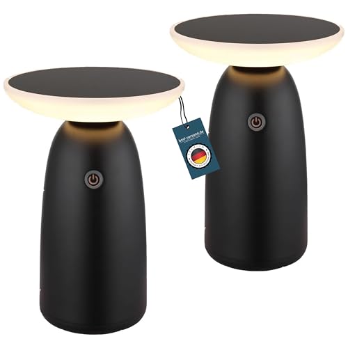 bmf-versand® Tischlampe Kabellos mit Akku Solar 2er Set - Tischleuchte Dimmbar ohne Kabel - Solarlampe Touchdimmer Outdoor und Indoor - Nachttischlampe Schwarz Dimmer USB Aufladbar von bmf-versand