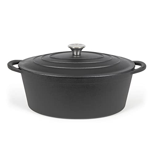 bmf-versand® Universal Gusseisen Bräter mit Deckel für alle Herdarten - Dutch Oven Backofengeeignet Induktionsgeeignet - Ovaler Gänsebräter 7 Liter 34 cm Länge von bmf-versand