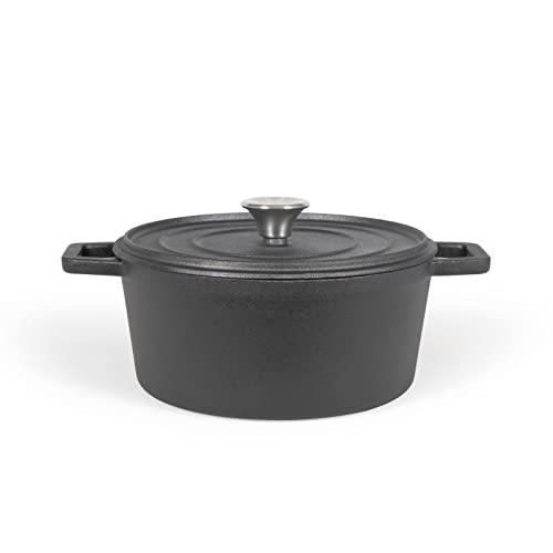 bmf-versand® Universal Gusseisen Bräter mit Deckel für alle Herdarten - Dutch Oven Backofengeeignet Induktionsgeeignet - Runder Gänsebräter 4 Liter 24 cm Durchmesser von bmf-versand