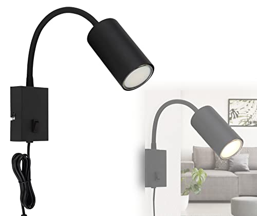 bmf-versand® Steckdosenlampe mit Schalter - Wandleuchte Innen Kinderzimmer mit Stecker und Kabel - Steckerleuchte Schwarze Wandlampe Schlafzimmer Steckdose - Leselampe Wandmontage Schwarz von bmf-versand