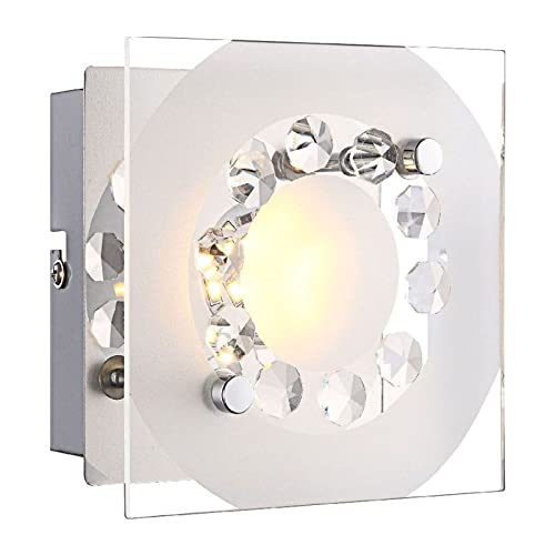 bmf-versand® Wandleuchte Innen LED - Wandlampe Kristalle Wohnzimmer Glas - Wandbeleuchtung Eckig 12 cm - Kristalllampe Warmweiß - Kristallleuchte Wand von bmf-versand
