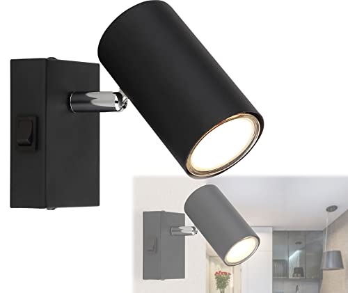 bmf-versand® Wandleuchte Innen Schlafzimmer mit Schalter - Wandlampe Wohnzimmer 1 Flammig Schwarz - Leselampe Wandmontage 1 Spot - Wandstrahler GU10 ohne Stecker von bmf-versand