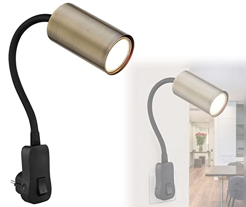 bmf-versand® Steckdosenlampe mit Schalter - Wandleuchte Innen Schlafzimmer mit Stecker - Steckerleuchte Wandlampe Kinderzimmer für Steckdose - Leselampe Altmessing Schwarz GU10 von bmf-versand