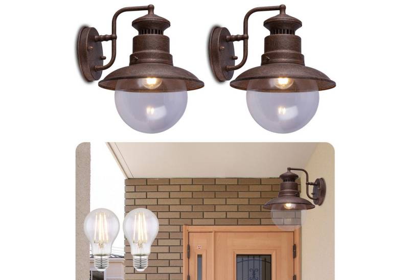 bmf-versand Außen-Wandleuchte Außenwandleuchte LED Laterne 2er Set Wandleuchte Rost Optik, Retro, LED wechselbar, Warmweiß, inkl. Leuchtmittel von bmf-versand