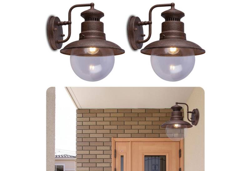 bmf-versand Außen-Wandleuchte Außenwandleuchte Laterne 2er Set Wandleuchte Rost Optik Außenlampe, Glas Lampenschirm, ohne Leuchtmittel, Aussen von bmf-versand