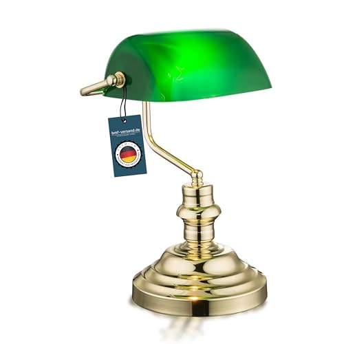 bmf-versand Bankerlampe Grün Messing mit Pflegetuch - Grüne Schreibtischlampe Retro Büro - Nachttischlampe mit Grünen Lampenschirm - Tischlampe Bürolampe für Schreibtisch Höhe 36 cm von bmf-versand