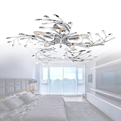 bmf-versand Deckenlampe für Wohnzimmer inkl Pflegetuch - Elegante Deckenleuchte 5-Flammig Äste Küche Esszimmer - Innenbeleuchtung Verchromt für Schlafzimmer Badezimmer Länge 65 cm von bmf-versand