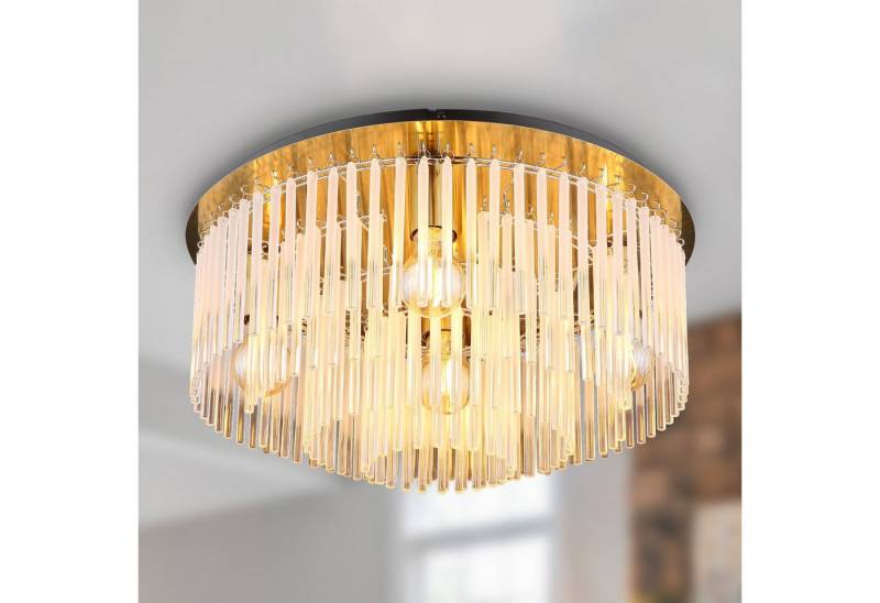 bmf-versand Deckenleuchte Deckenleuchte Wohnzimmer Kristall Deckenlampe Schlafzimmer Gold Glas, Kristallstäbe, ohne Leuchtmittel, Kronleuchter von bmf-versand