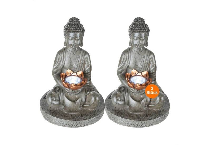 bmf-versand LED Solarleuchte Solarleuchten Garten Balkon 2er Set Buddha Solarlampe Außen, Außenlampe, Dekolampe, LED fest integriert, Warmweiß, Gartenfiguren mit Solar von bmf-versand