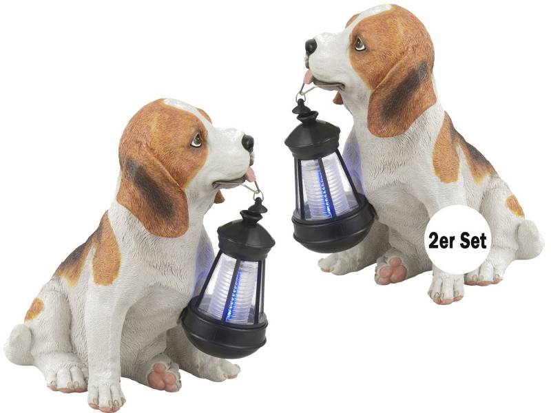 bmf-versand LED Solarleuchte Solarleuchten Garten 2er Set Gartenfigur Hund Tiere Solarlampe Solar, mit Schalter, Solar, LED fest integriert, Warmweiß, Dekoleuchten Beagle von bmf-versand