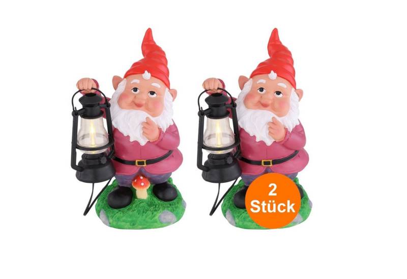 bmf-versand LED Solarleuchte Solarleuchten Garten Gartenzwerge Lustig 2er Set Solarlampe Außen, mit Schalter, Gartenzwerg, LED fest integriert, Warmweiß, Gartenbeleuchtung von bmf-versand
