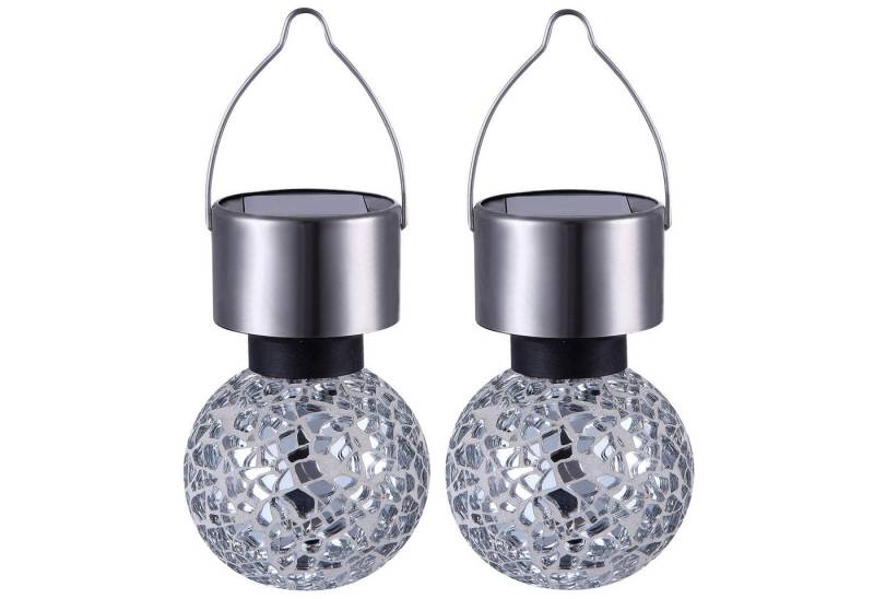 bmf-versand LED Solarleuchte Solarlampe Garten 2er Set Hängeleuchte Kugeln Solarleuchten Außen, Gartendekoration, Balkon, LED fest integriert, warmweiß, Solarkugeln hängend von bmf-versand