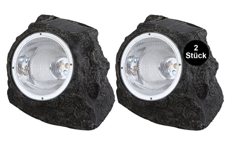 bmf-versand LED Solarleuchte Solarleuchte Garten 2er Set Stein Optik Deko Solarlampe Außen, mit Schalter, Solarstein, Gartenleuchte, LED fest integriert, Warmweiß, Außenbeleuchtung von bmf-versand