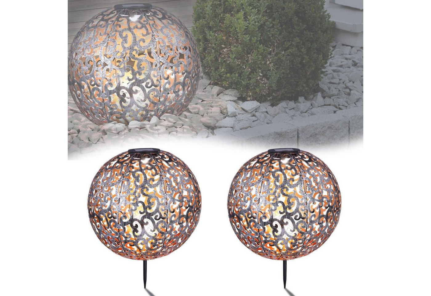 bmf-versand LED Solarleuchte Solarleuchte Garten 2er Set Metall Kugel Antik Solarlampe Außen, Solarkugel, LED fest integriert, Warmweiß, Außenbeleuchtung bmf-versand LED Solarleuchte Solarleuchte Garten 2er Set Metall Kugel Antik Solarlampe Außen, Solarkugel, LED fest integriert, Warmweiß, Außenbeleuchtung von bmf-versand