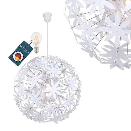 bmf-versand® - Hängeleuchte modern mit Weißen Kunststoffblüten – Vielseitig Einsetzbare Deckenleuchte - Pendelleuchte - Pendellampe Jugendzimmer - Kugelleuchte mit Angenehmem Lichtspiel von bmf-versand