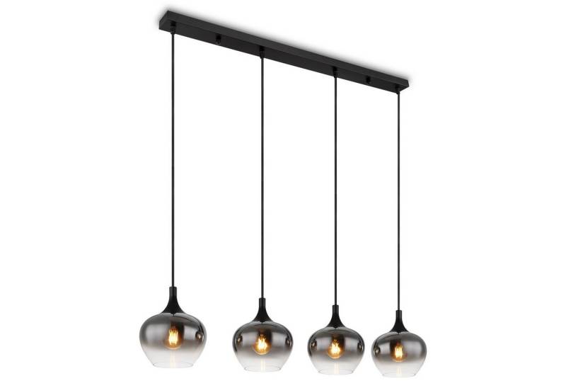 bmf-versand Hängeleuchte Hängelampe Esszimmer Hängeleuchte Esstisch 4-flammig Rauchglas schwarz, Glas Lampenschirm, ohne Leuchtmittel, Esszimmerlampe von bmf-versand