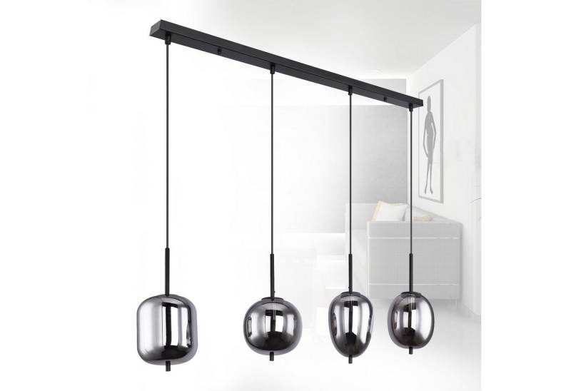 bmf-versand Hängeleuchte Hängelampe Esszimmer Rauchglas Hängeleuchte Esstisch Glas Schwarz, 4-flammig, ohne Leuchtmittel, Esszimmerlampe rauchfarben von bmf-versand