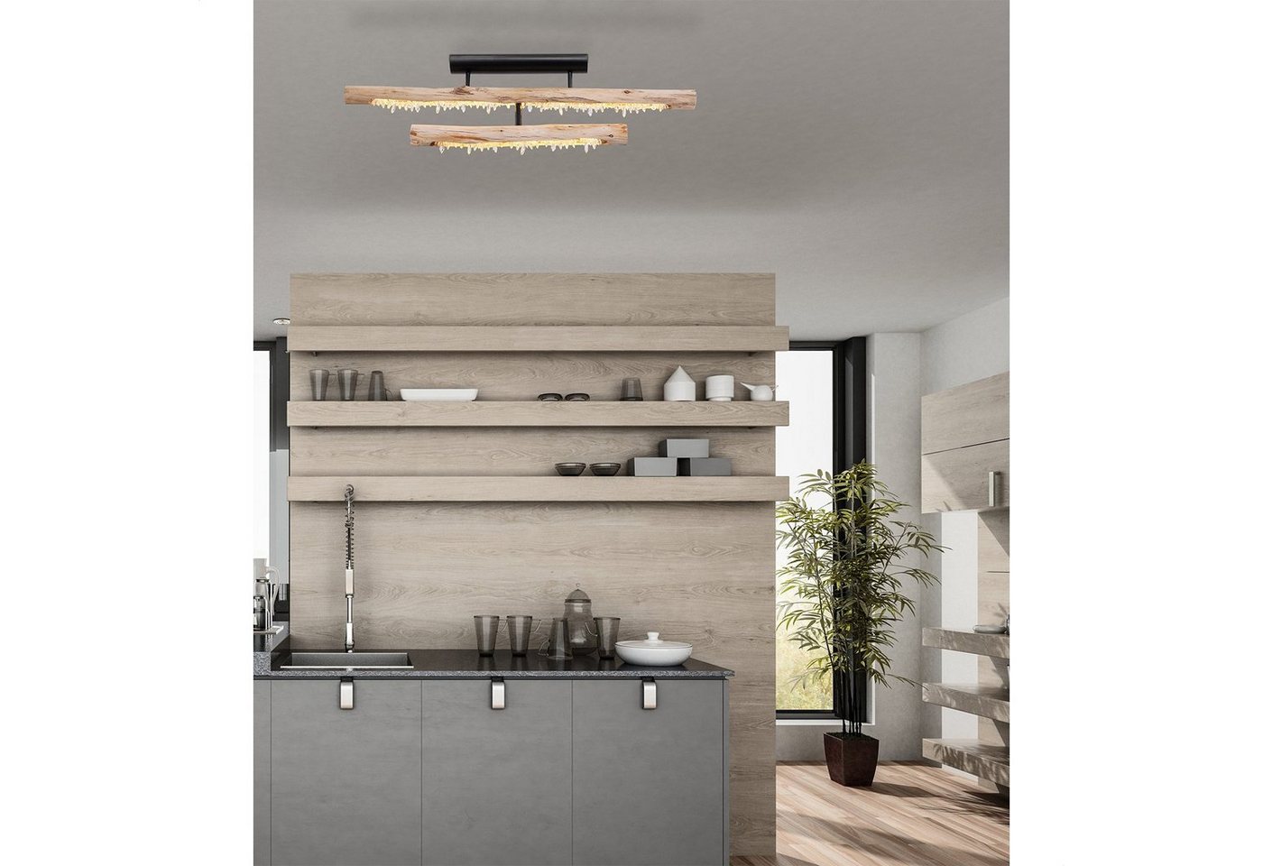 bmf-versand Deckenleuchte LED Deckenstrahler Deckenleuchte Deckenlampe Holz Balken Kristalle + von bmf-versand